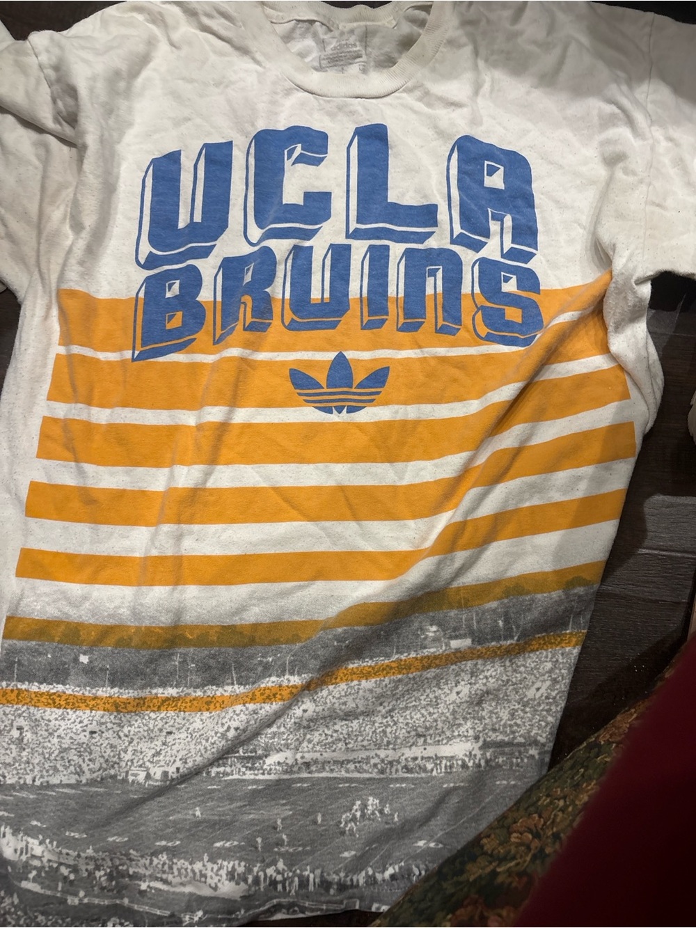 adidas White UCLA Bruins Short Sleeve Graphic Tee with Blue & Gold Print
